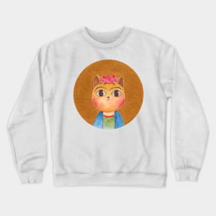 Mystical Frida Kahlo Cat Lover - Vintage Watercolor painting by shoosh, gift idea, tee Crewneck Sweatshirt